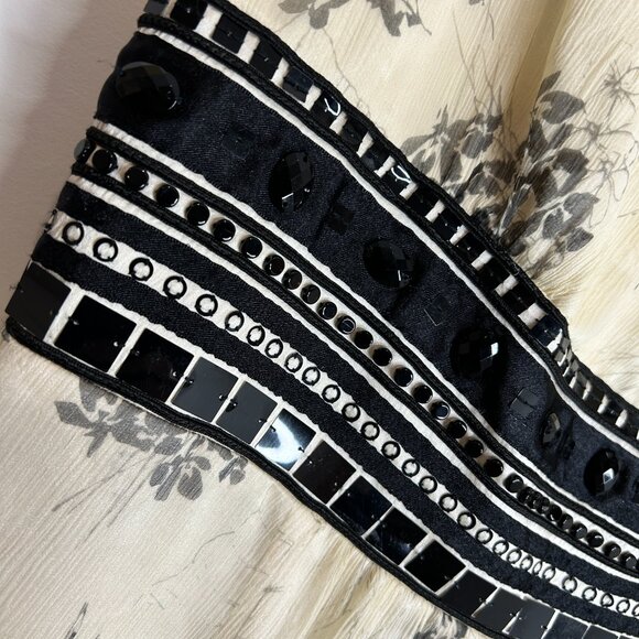 Laundry by‎ Shelli Segal Ivory Silk Floral Print Dress • Sz 12 • Bead Trim Lined - Picture 4 of 6